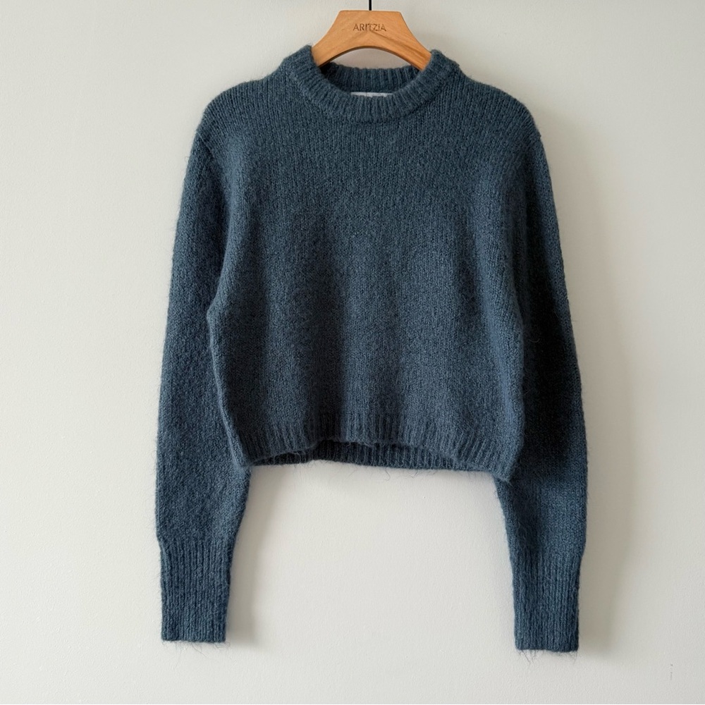 ZARA Blue Cropped Fuzzy Sweater Soft Knit Crew Neck Size S - Picture 3 of 9